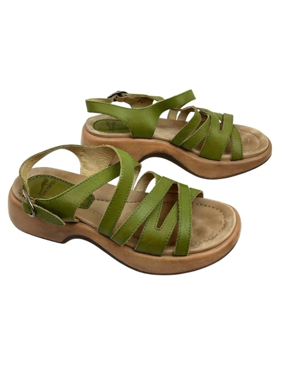 Dansko Lolita Strappy Leather Slingback Platform Sandals Women 7.5-8 Olive Green